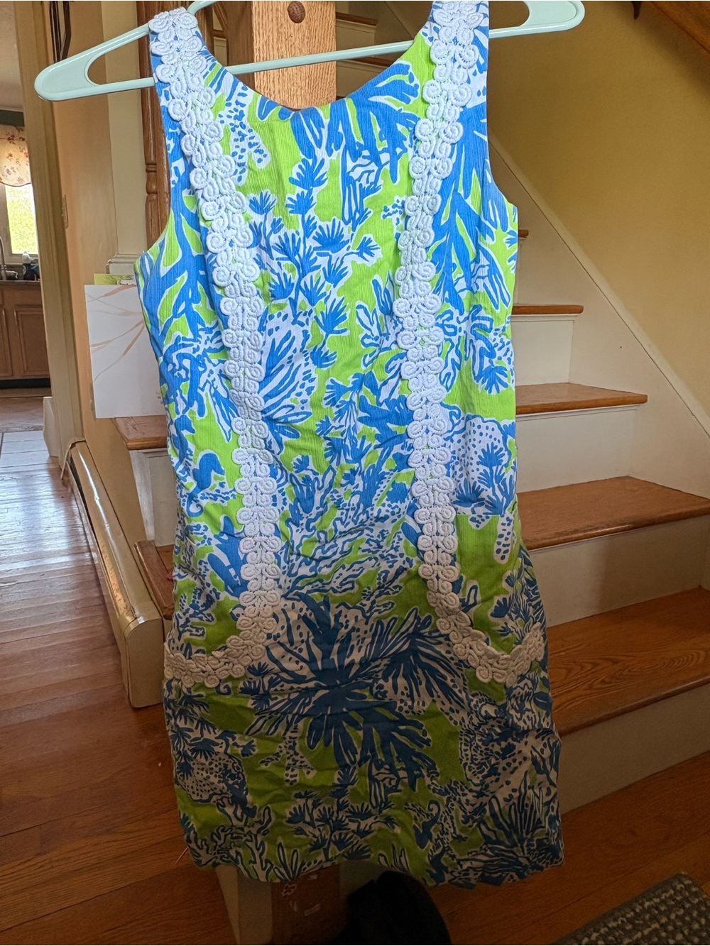 Lilly Pulitzer Green and Blue Sleeveless Shift Dress with White Trim